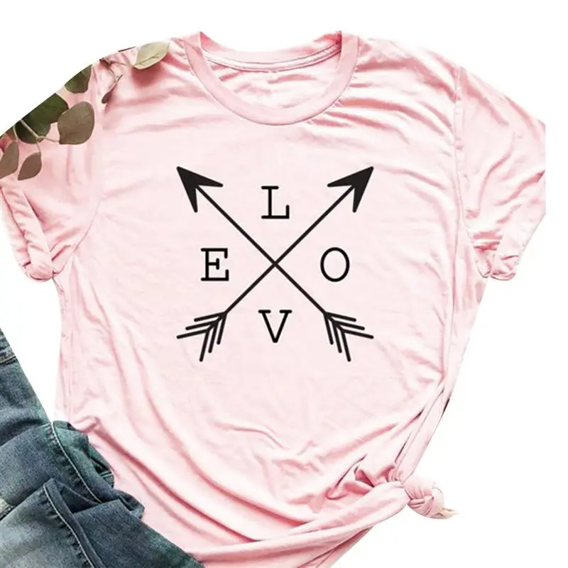 2019 женская футболка с принтом Love Arrow новая летняя модная круглым вырезом и