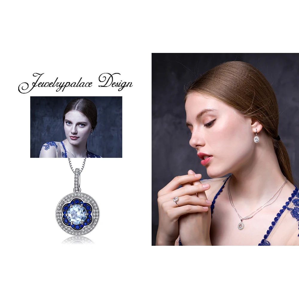 Jewelrypalace цветок 1.6ct голубой топаз создан синий шпинель кластера кулоны 925 Стерлинг