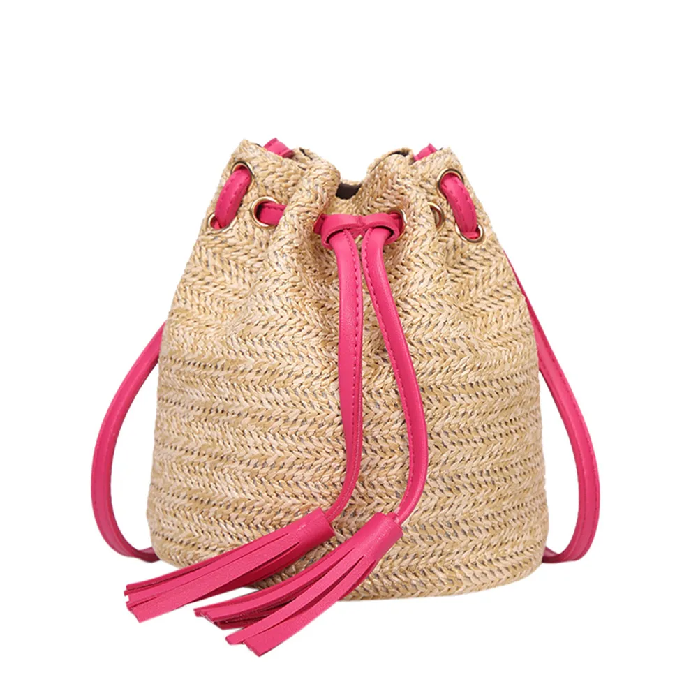 

OCARDIAN Handbags Women Beach Bagcasual Rattan Straw Fashion Color High Capacity Weave Tassels Shoulder Bucket Bag M20