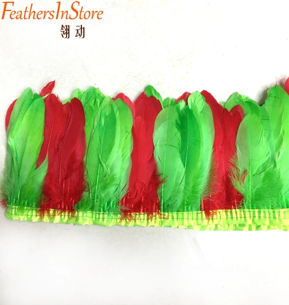 20Meters/piece multi color geese feather fringe Goose Feather Trims with Satin Ribbon Tape for skirt |