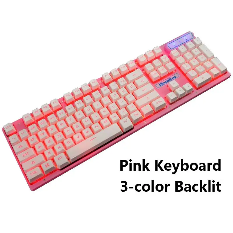 Pink 3color Backlit Игровая клавиатура с цветной подсветкой для ноутбука, компьютера, ПК, настольного компьютера, мультимедийная игровая клавиатура, 104 клавиш, USB Проводная - Цвет: Pink 3color Backlit