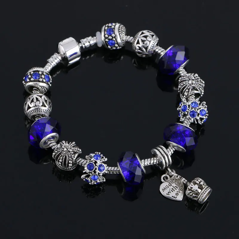 2017 Couleur Argent Charme Verre браслеты Pour Les Femmes Cristal Coeur Perles и DIY Bijoux|perle bracelet|bracelets & banglesbracelet diy |