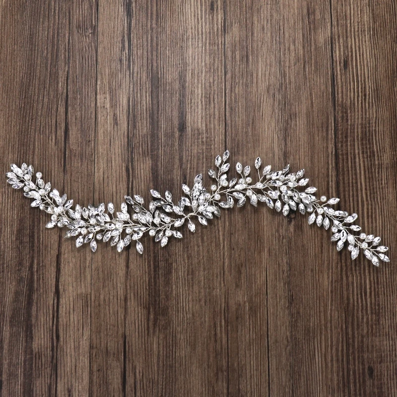 

Silver Pearl Hair Bands Rhinestone Wedding Hair Accessories Women Bridal Hair Jewelry Handmade Hair Ornament Head Tiara