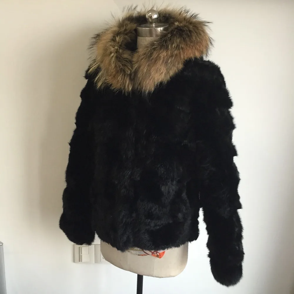 Женская зимняя шуба из кроличьего меха с воротником енота кролика верхняя одежда