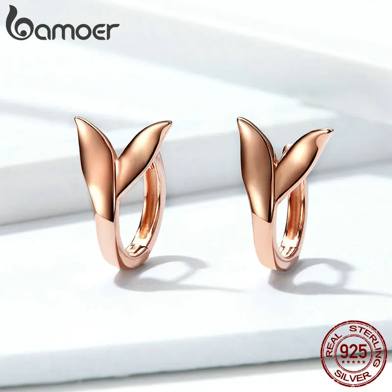 BAMOER Earrings Silver 925 Women Rose Gold Plated Dolphin Tail Small Hoops Earing Sterling Party Jewelry GAE078 | Украшения и