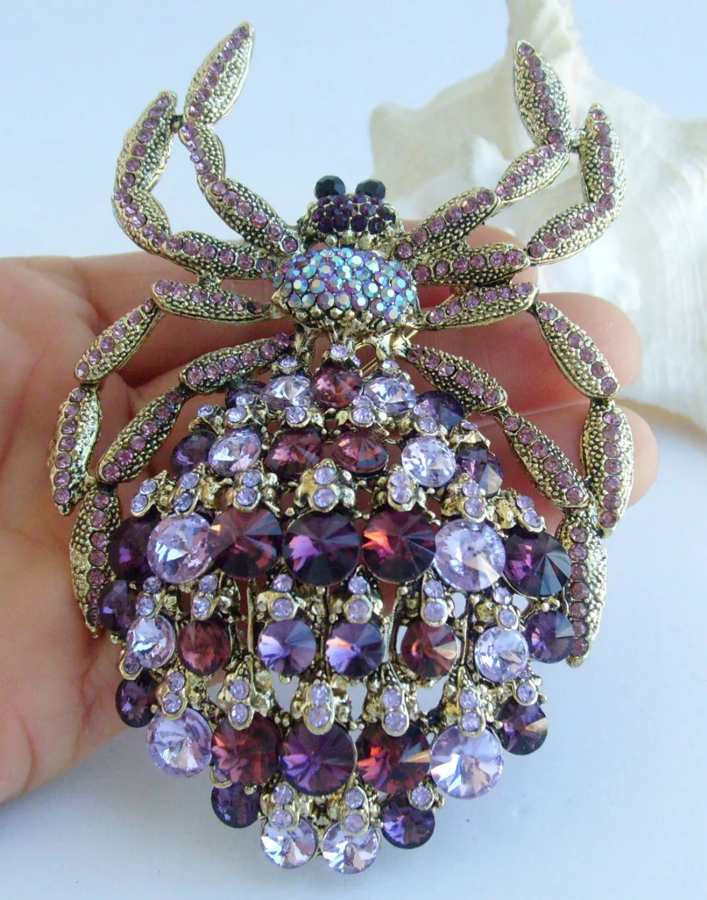 4 33 &quotВеликолепная большая брошь в виде паука булавка кулон фиолетовые стразы