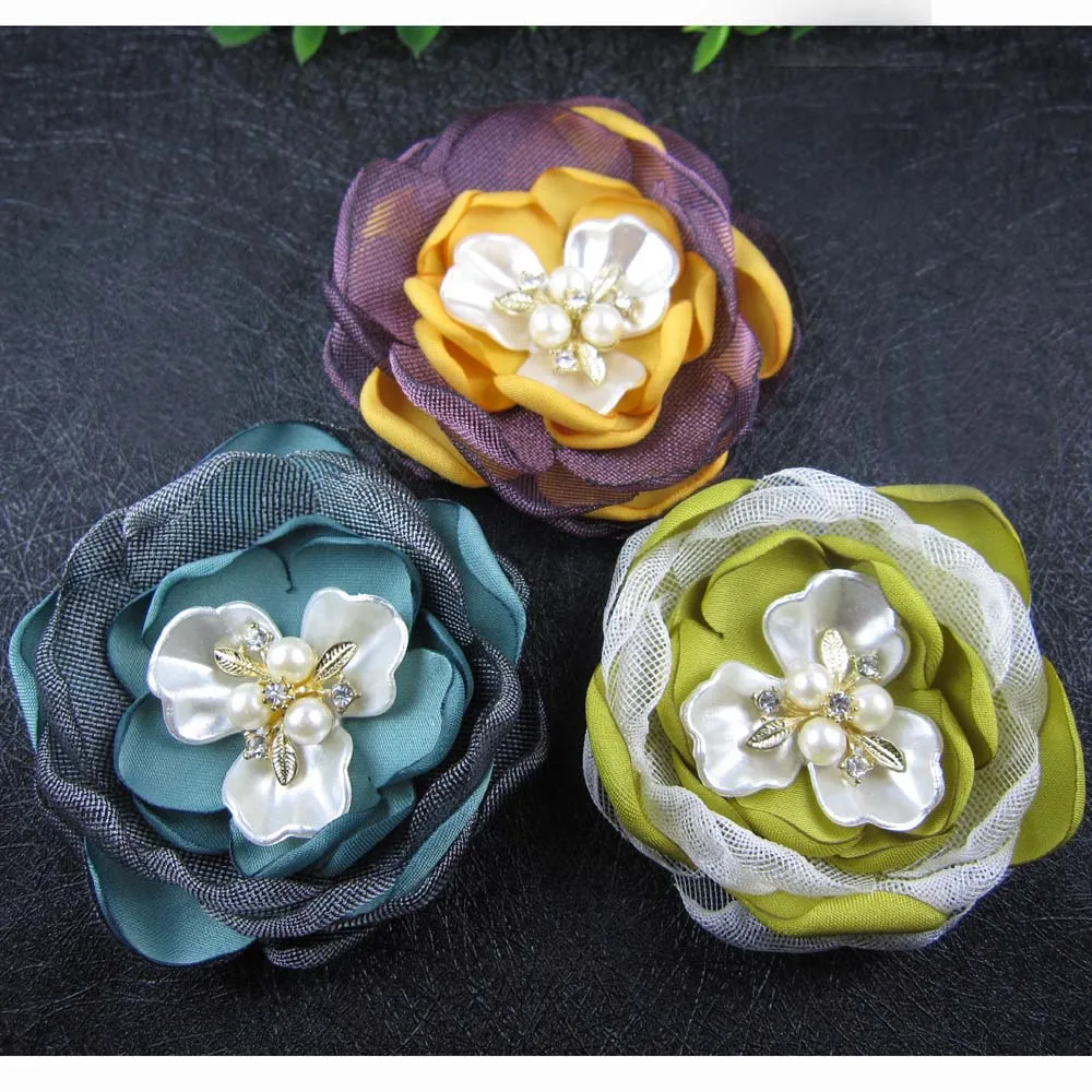

6pcs/lot 3inch New burned edges fabric flowers for lady The bride corsage brooch flower hair clip hair accessory