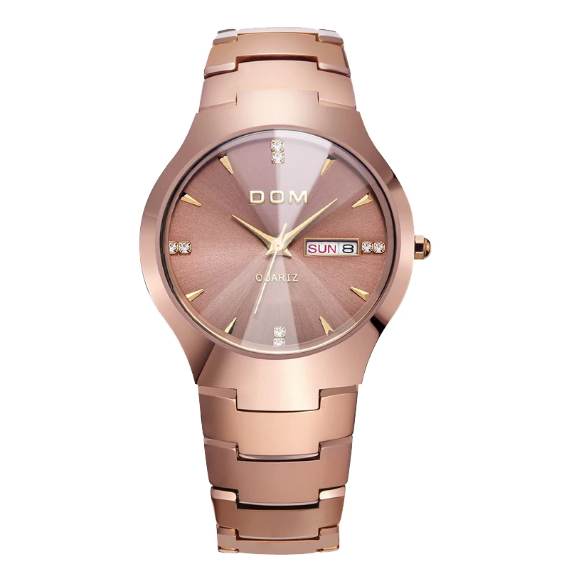 Man rose gold Мужские часы DOM, брендовые, популярные, спортивные, Роскошные, вольфрамовый, стальной ремешок, на запястье, 30 м, водонепроницаемые, бизнес, кварцевые часы, модные, повседневные, W-698 - Цвет: Man rose gold