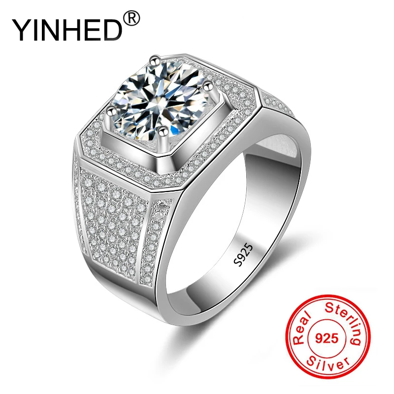 

YINHED Victoria Wieck Men Fashion Vintage Jewelry 100% 925 Sterling Silver Engagement Ring Round 5A Zircon CZ Wedding Ring ZR575