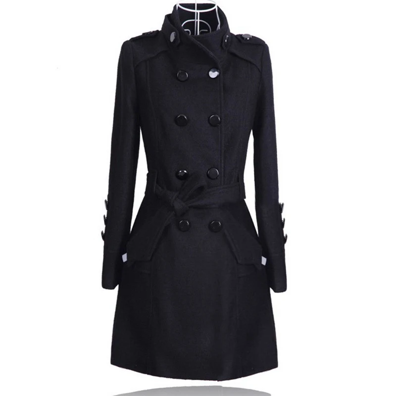 Женское двубортное пальто облегающее длинное большого размера 4XL на осень и зиму