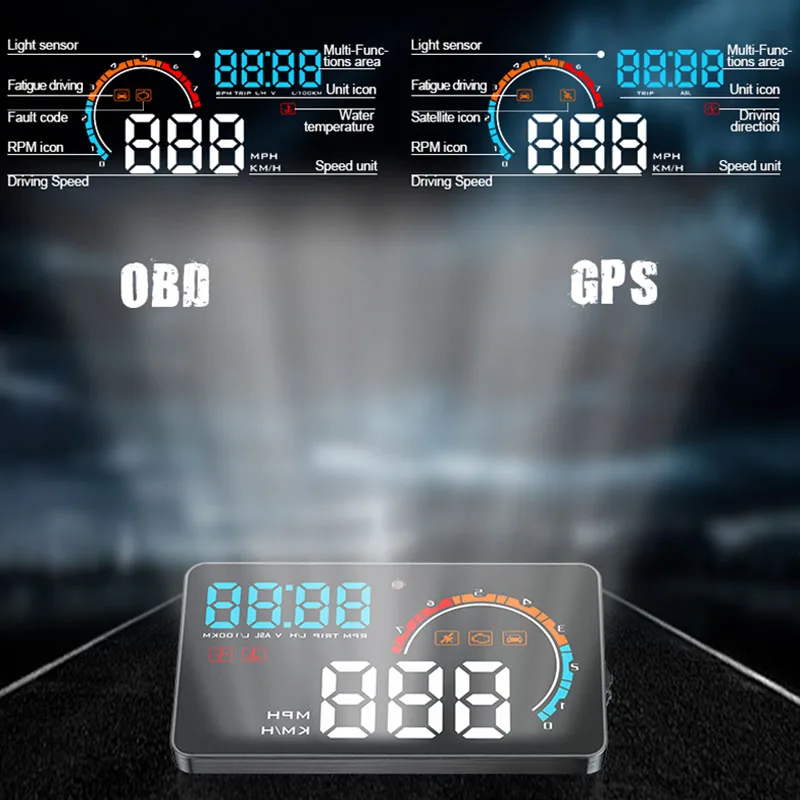 Универсальный автомобильный HUD Дисплей с увеличением скорости RPM MPH лобовое