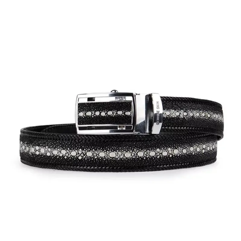 Business Style Genuine Stingray Leather Knitted Border Automatic Buckle Men's Waist Strap Exotic Pearl Fish Skin Male Belt | Аксессуары