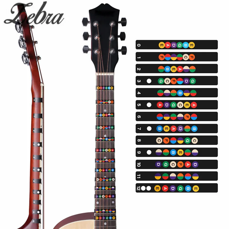 Цветная грифельная доска Zebra для гитары наклейки на фингерборд весы 6-струнной