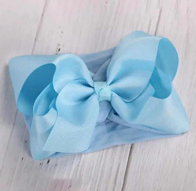 baby headband blue Новорожденный нейлон Детские повязка на голову для малышей детей Бант Детская повязка на голову тюрбан с бантом аксессуар, лента для волос - Цвет: baby headband blue