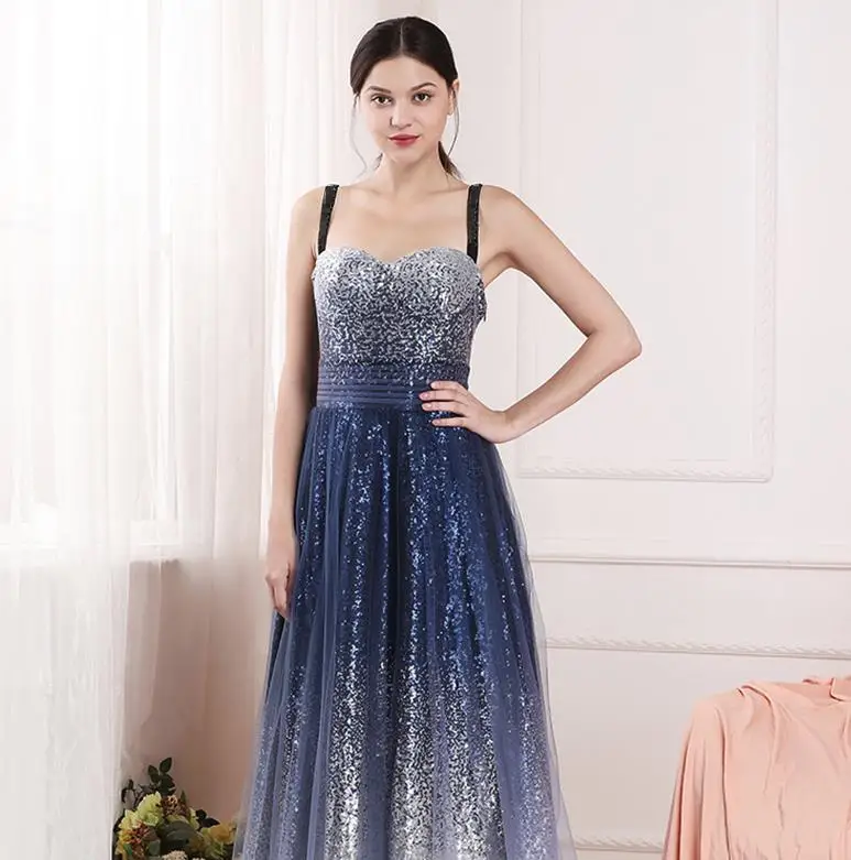 

sexy blue gradient socialite birthday party annual toast stars evening dress
