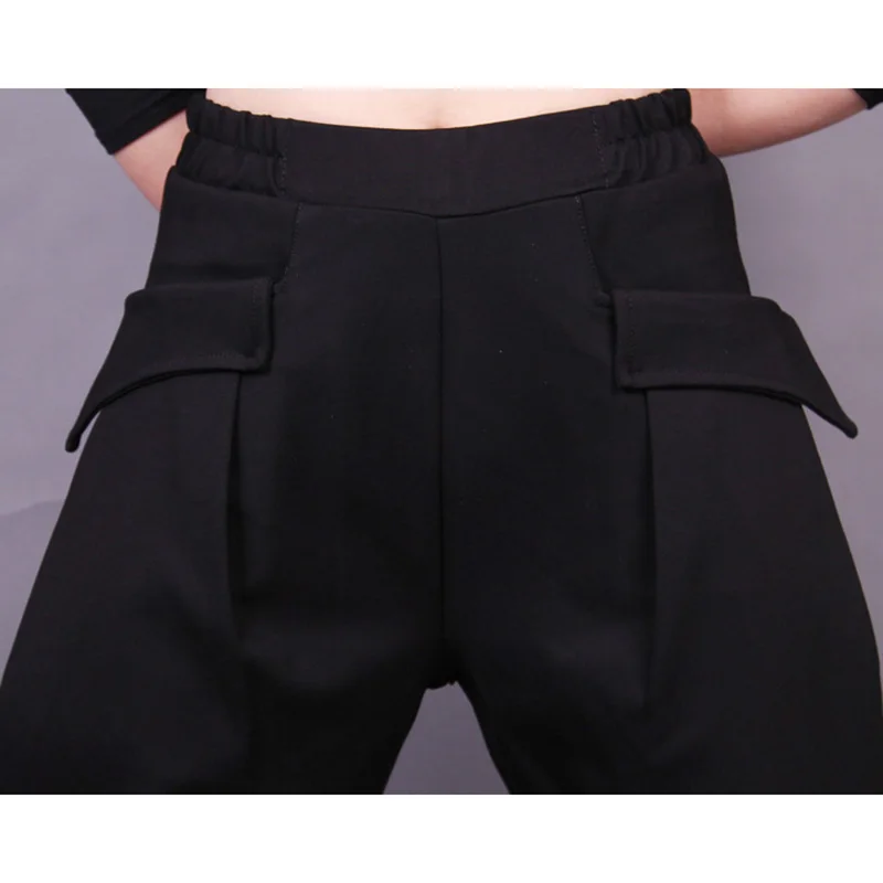 Женские штаны-шаровары, весна-осень, черные штаны с высокой талией, женские элегантные обтягивающие штаны размера плюс, бриджи 4XL W676