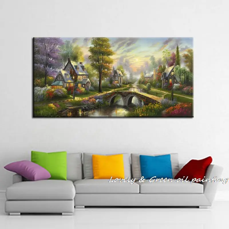 Картина маслом на холсте красивый мост река пейзаж для украшения дома