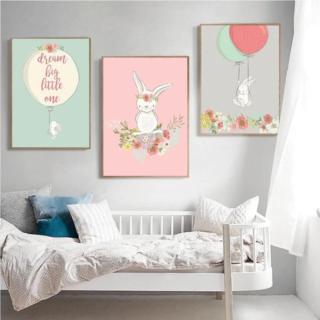 Мультфильм животных Кролик Банни Wall Art Холст Картина постер для детской комнаты с