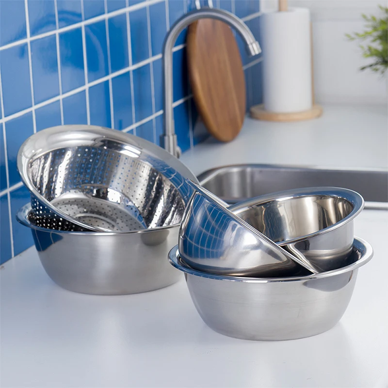 5Pcs/Set Kitchen 304 Stainless Steel Colander Drain Basket Vegetable Fruit Washing Food Basin Pot Cooker Filtering | Дом и сад