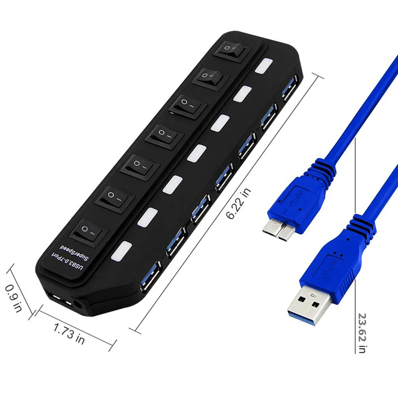 Высокоскоростной концентратор с 4 и 7 портами USB 3 0 со встроенным светодиодным