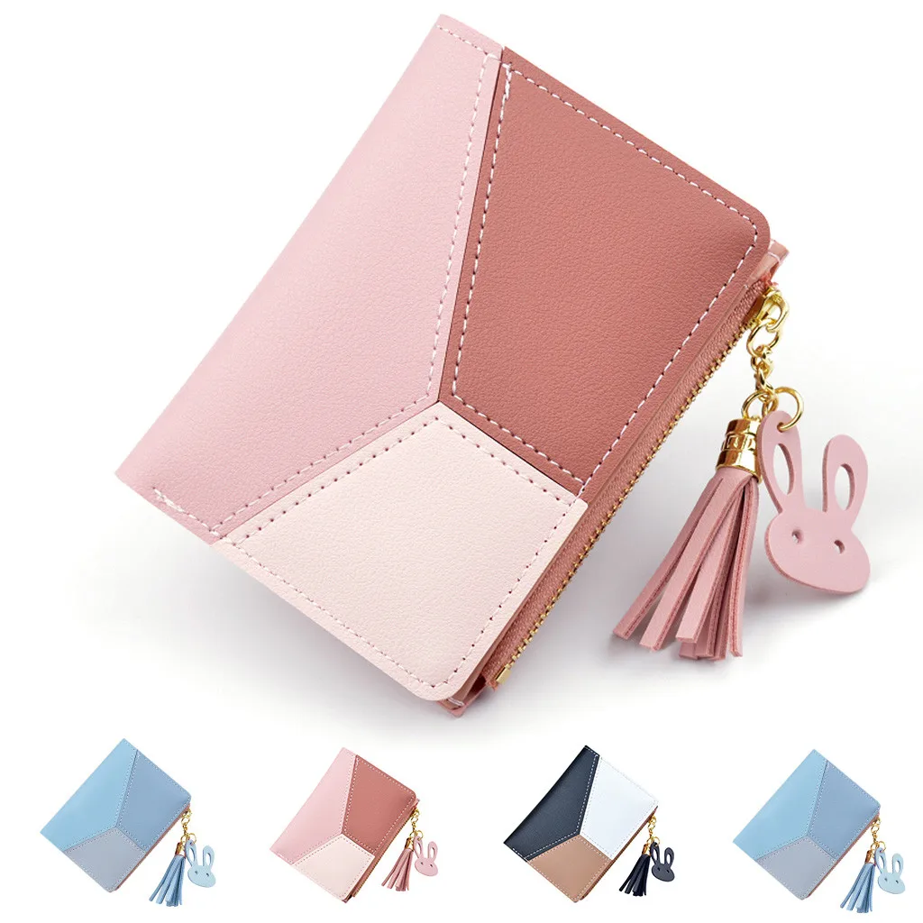 Women Wallets Short Zipper Patchwork Panelled portefeuille femme cuir Coin Purse Card Holder Bag portfele | Багаж и сумки