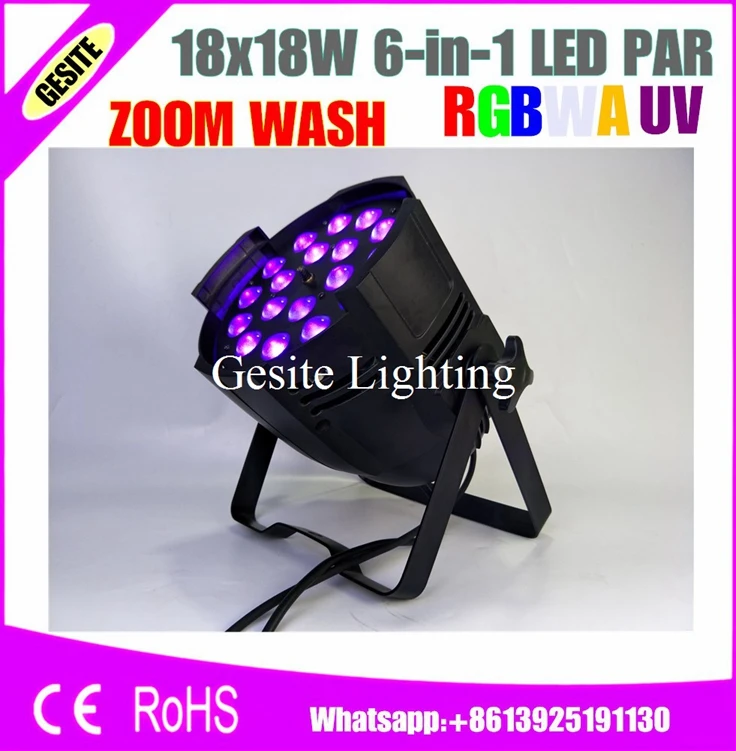 Бесплатная доставка 6 шт./лот высокое качество 330 Вт 6в1 18 шт. DMX512 RGBWAUV led par 64 can новый