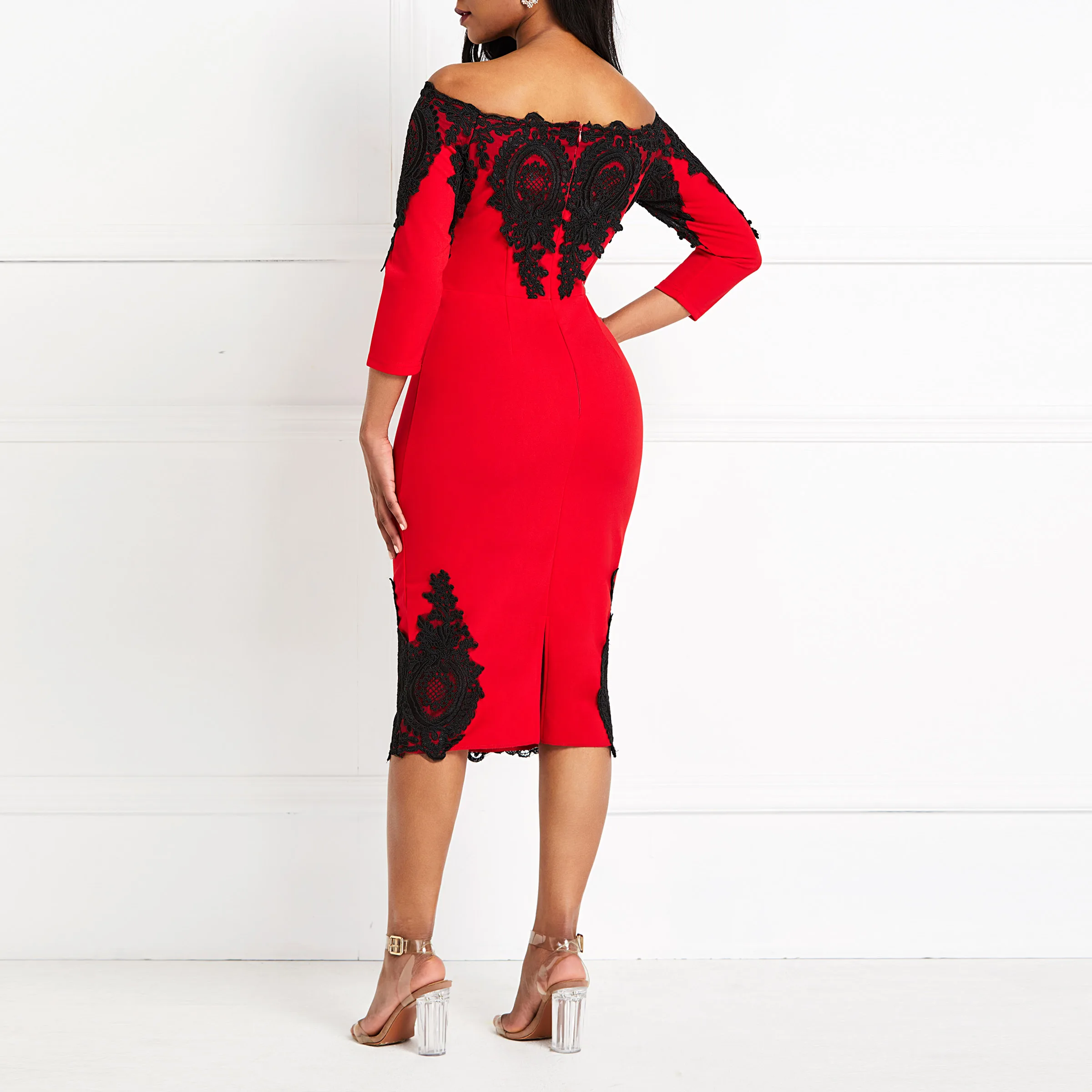 Красное платье распродажа женские платья с рукавом три четверти открытыми