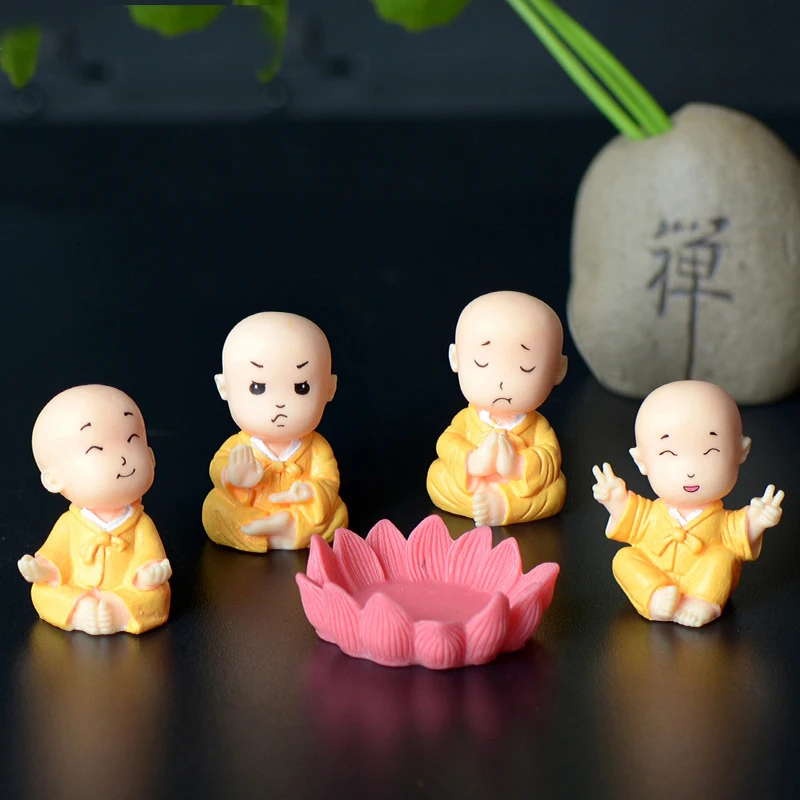 

1 Set Kawaii Chinese Style Monks with Lotus Seat Resin Miniatures Doll House Decoration Bonsai Figurines Ornaments