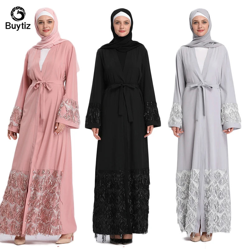 Buytiz черное Сетчатое платье abaya макси Vestidos длинное кимоно Рамадан арабское с