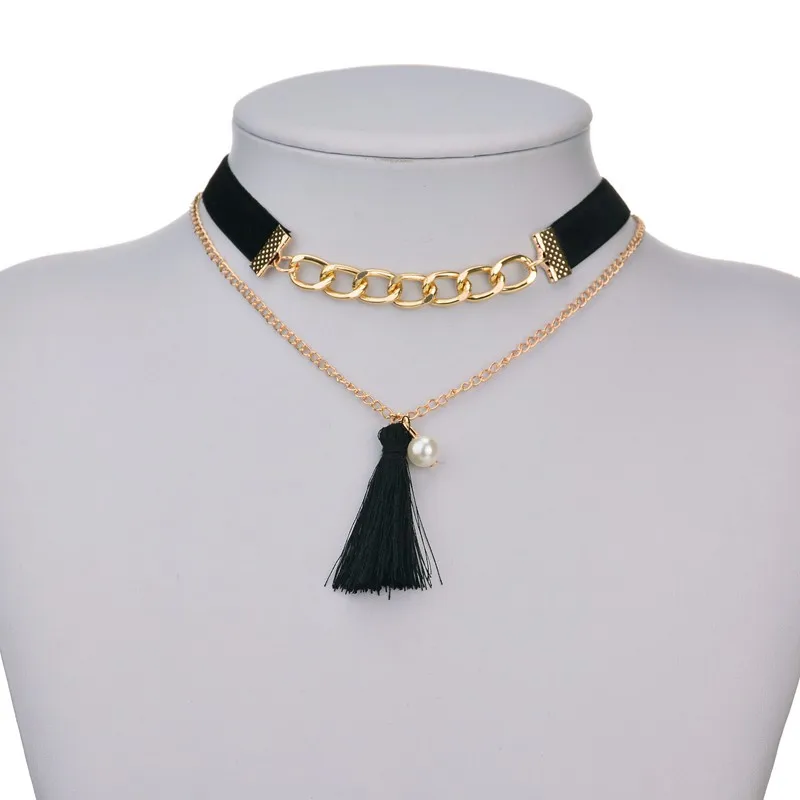 Женская жемчужная подвеска с кисточками двухслойная цепь из органической кожи