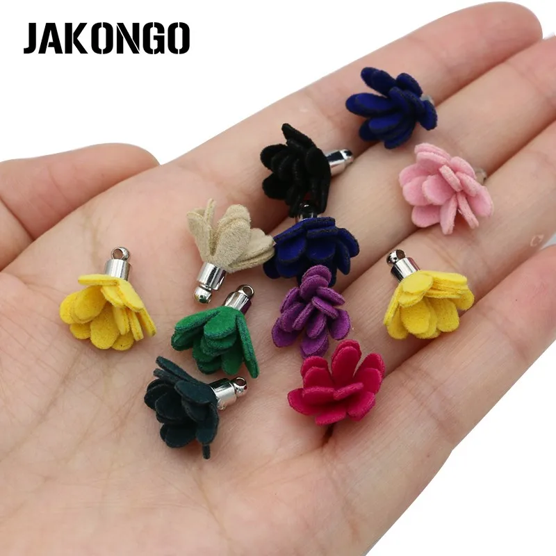 

JAKONGO Colorful Velvet Cloth Flower Tassel Charms Pendant for Jewelry Making Earrings DIY Handmade Jewelry Accessories 15x14mm