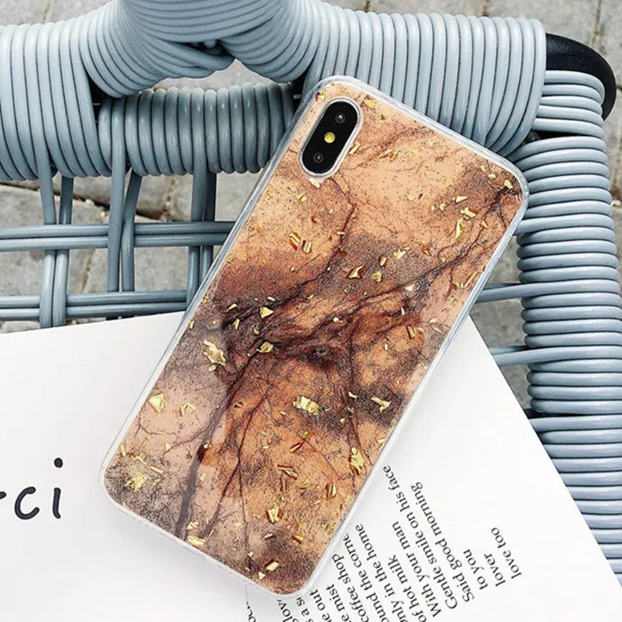 Brown Роскошный Золотой фольгированный чехол для телефона для iPhone X XS Max XR мраморный Мягкий ТПУ чехол для iPhone 7 8 6 6s Plus блестящий чехол 11 Pro милый чехол - Цвет: Brown