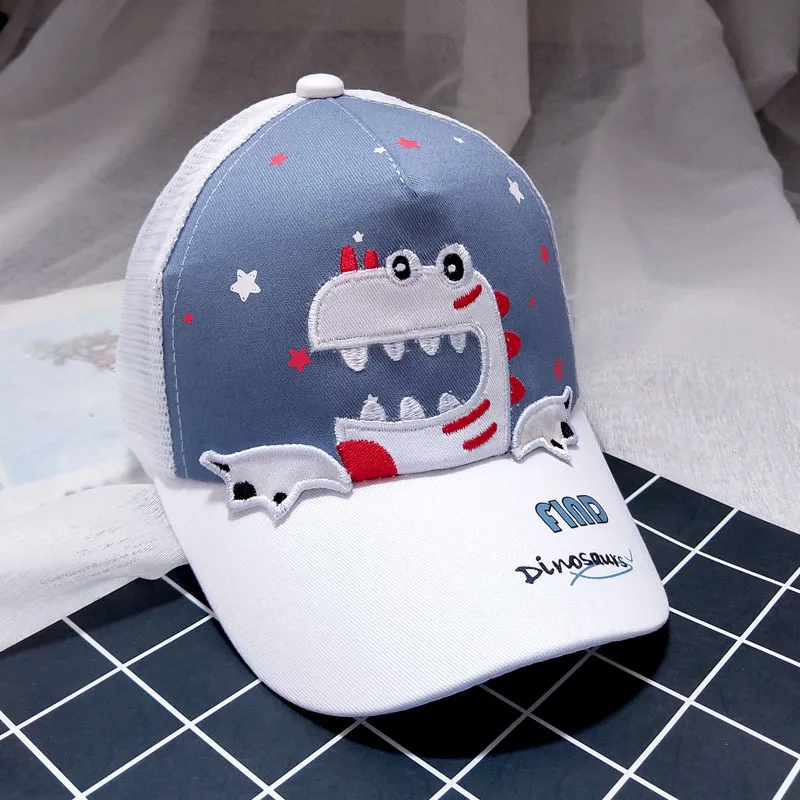 Dinosaur head white Брендовая милая детская бейсбольная кепка с динозавром, хлопковая сетчатая Кепка для мальчиков и девочек, летняя Детская кепка с изображением животных из мультфильма, голубая Кепка для детей 2-10 лет - Цвет: Dinosaur head white