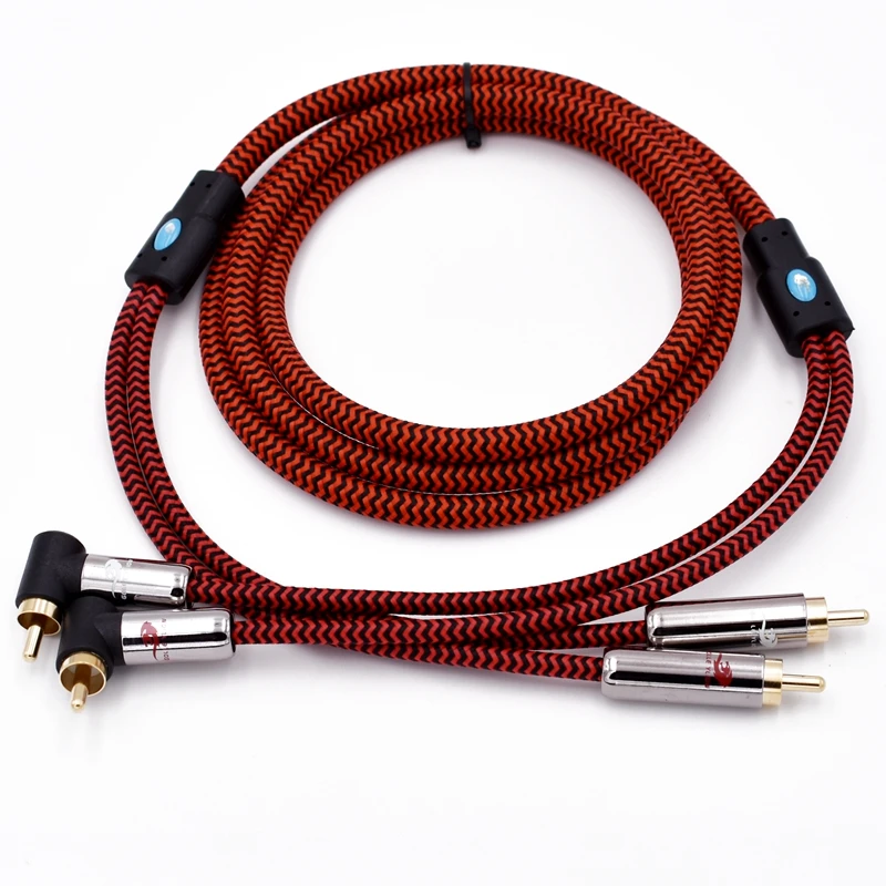 Фото Hifi Двойной RCA кабель 2 угол RCA к 2 прямой RCA TV VCD усилители домашние динамик аудио экранированный кабель 1 м 1,5 3 5 8 15 №2