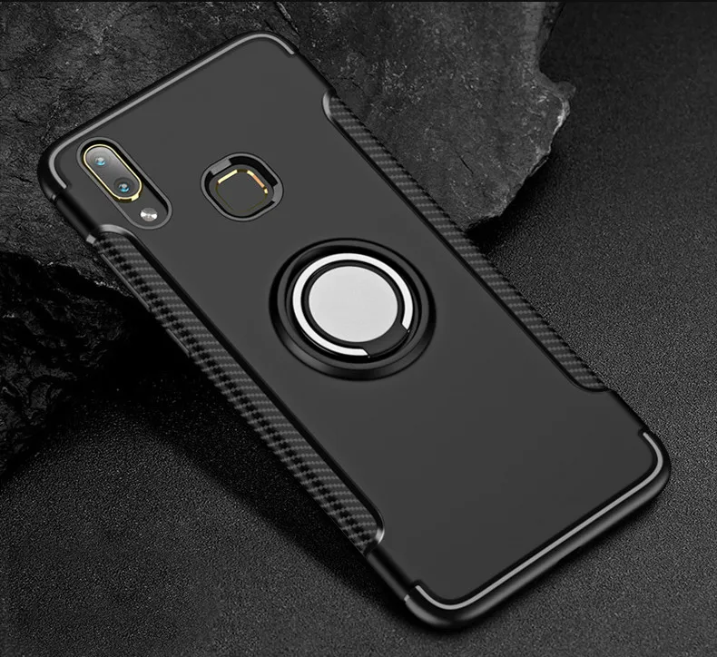 Чехол для Vivo V9 для Vivo Y85, чехол для телефона, Жесткий ПК+ Мягкий силиконовый защитный чехол для Vivo V11 pro V11i Y97 X23, магнитный автомобильный держатель - Цвет: Черный