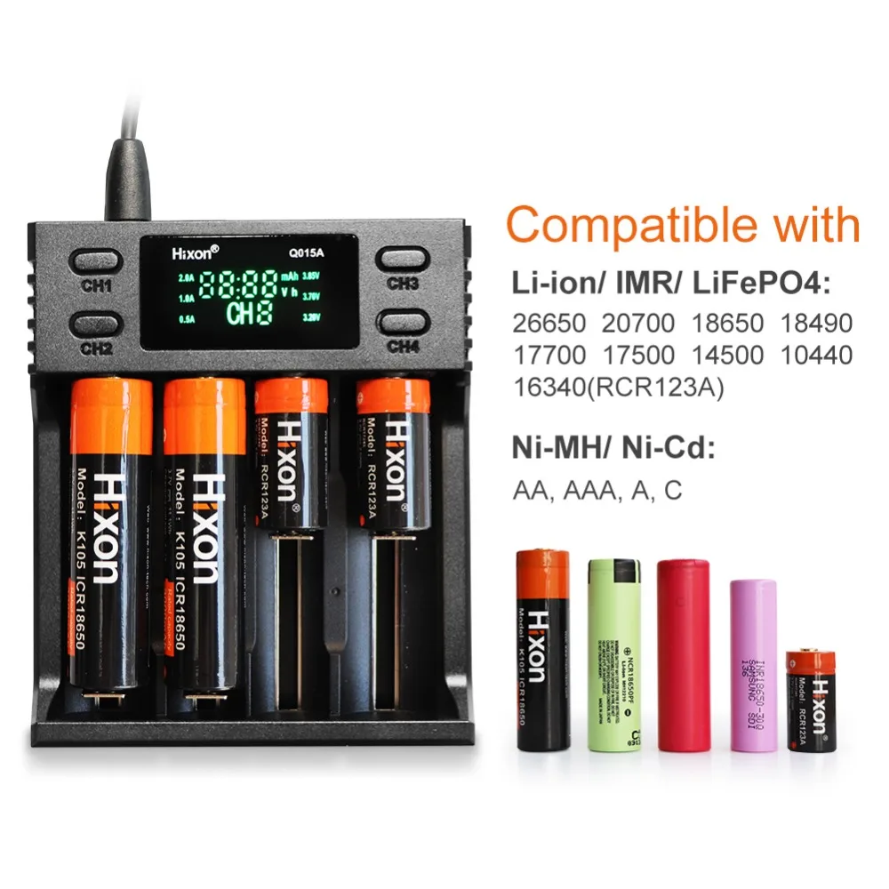 Умное зарядное устройство с 4 слотами для ЖК аккумуляторов li ion/IMR/LiFePO4 26650 18650 17500