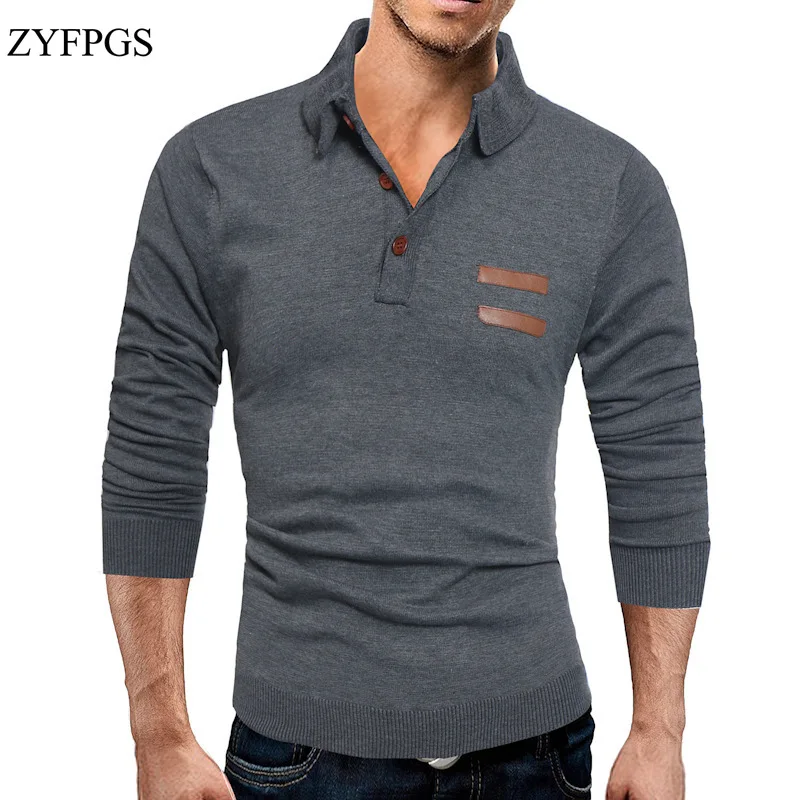 ZYFPGS Для мужчин свитера 2018 осень воротник с лацканами Трикотаж корейский Slim Fit