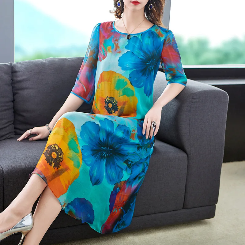 P93HT131 Новая мода весна и лето женская одежда плюс размер свободный принт средней