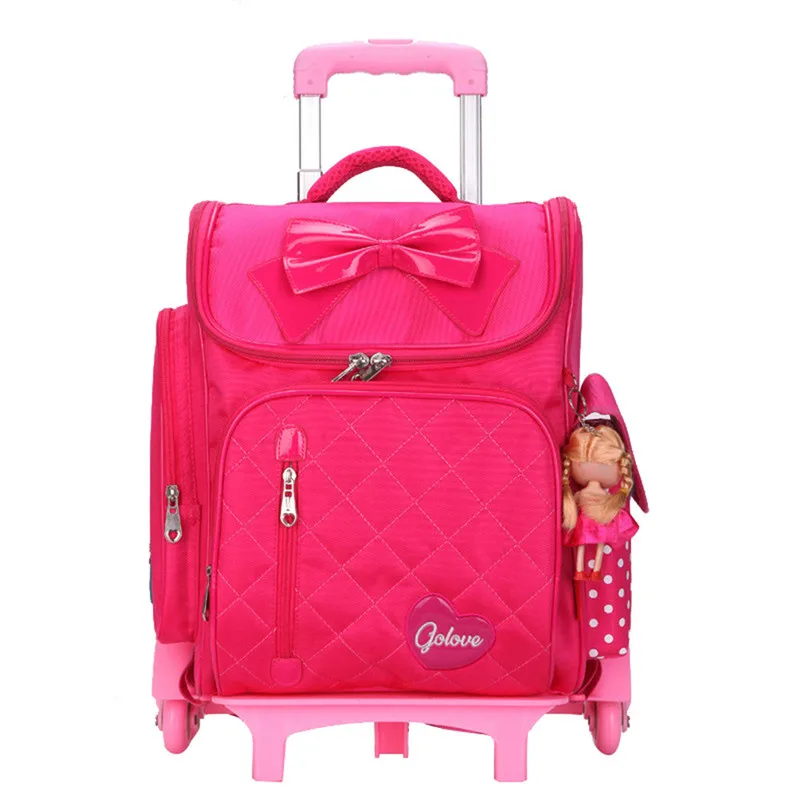 rose red Съемный Детский рюкзак с 6 колесами, детские школьные сумки mochilas на колесиках для студенток, школьная сумка на колесиках - Цвет: rose red