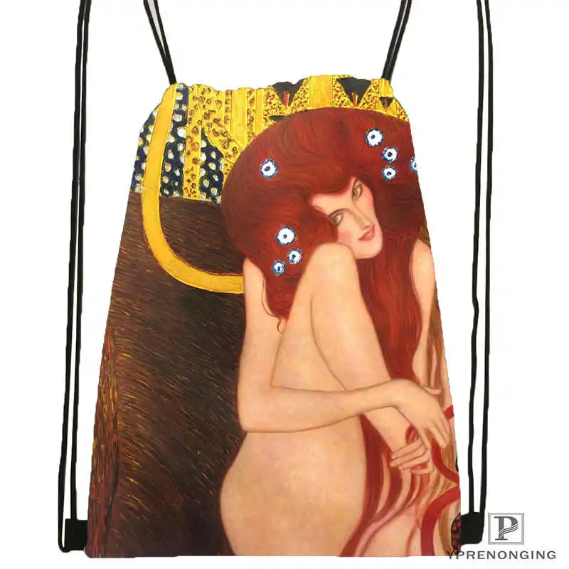 Drawstring Backpack На заказ дерево Густава жизни Климт шнурок рюкзак сумка милый рюкзак дети ранец(черная спинка) 31x40 см#180531-02-56 - Цвет: Drawstring Backpack