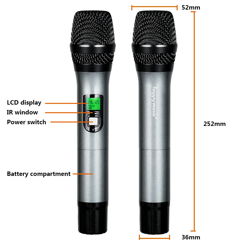 Двухканальная Профессиональная Беспроводная микрофонная система UHF для караоке