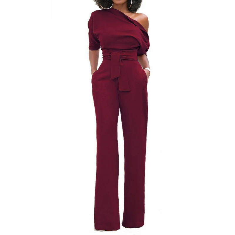 Fanco Women Jumpsuit One Shoulder with Sashes Pockets Officewear Romper Combinaison  Female Jumpsuits For Elegant Lady Clothing
