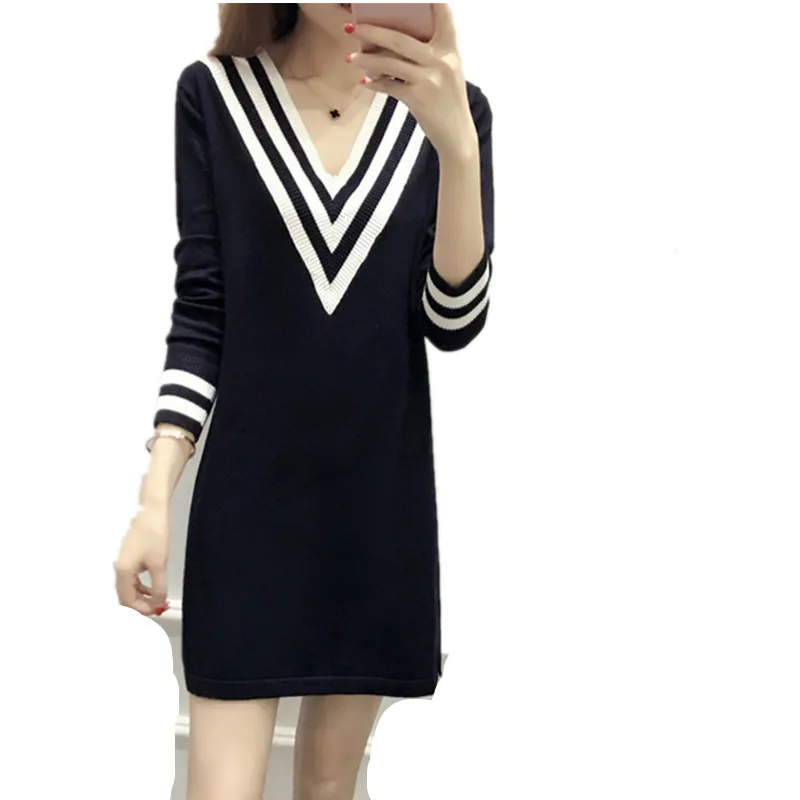 2017 Женский свитер черное платье модный вязаный длинный пуловер Vestidos сексуальный