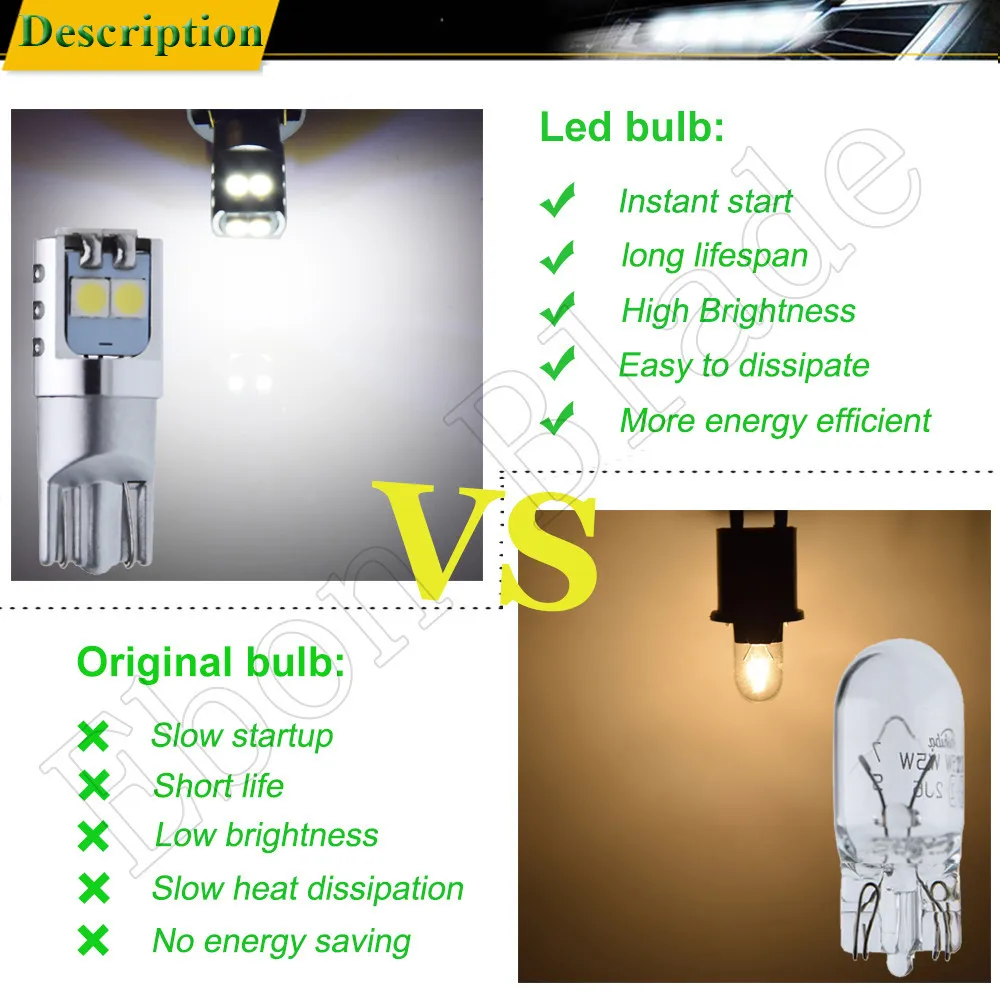 Светодиодная лампа t10 led w5w для стайлинга автомобиля 2 шт. 12 В 24 3030 smd W5W 5W5 светильник