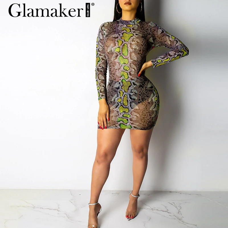 Женское облегающее мини-платье Glamaker летнее Сетчатое платье с длинным рукавом и
