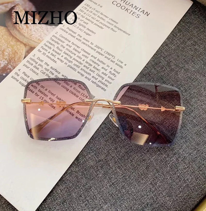 MIZHO, фиолетовые Роскошные брендовые дизайнерские солнцезащитные очки без оправы, женские солнцезащитные очки большого размера с градиентом, Винтажные Солнцезащитные очки с кристаллами