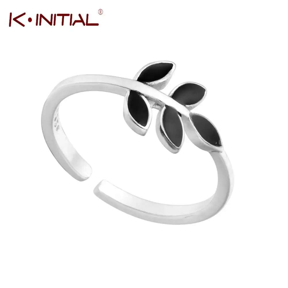 Кольцо женское с рисунком листьев из эмали|ring black|open ringfashion rings |