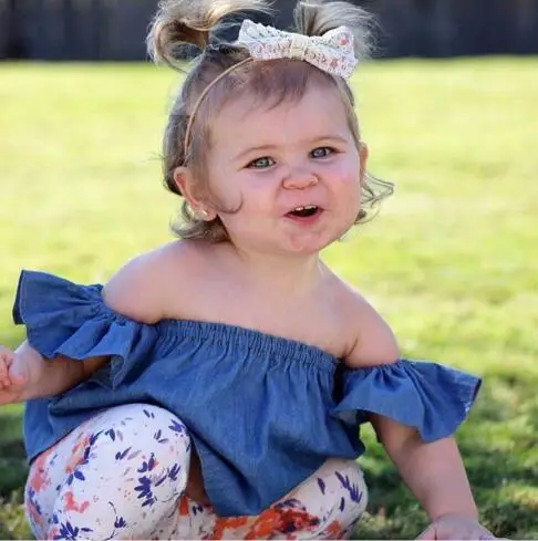 Джинсовая рубашка с открытыми плечами для маленьких девочек красивая летняя