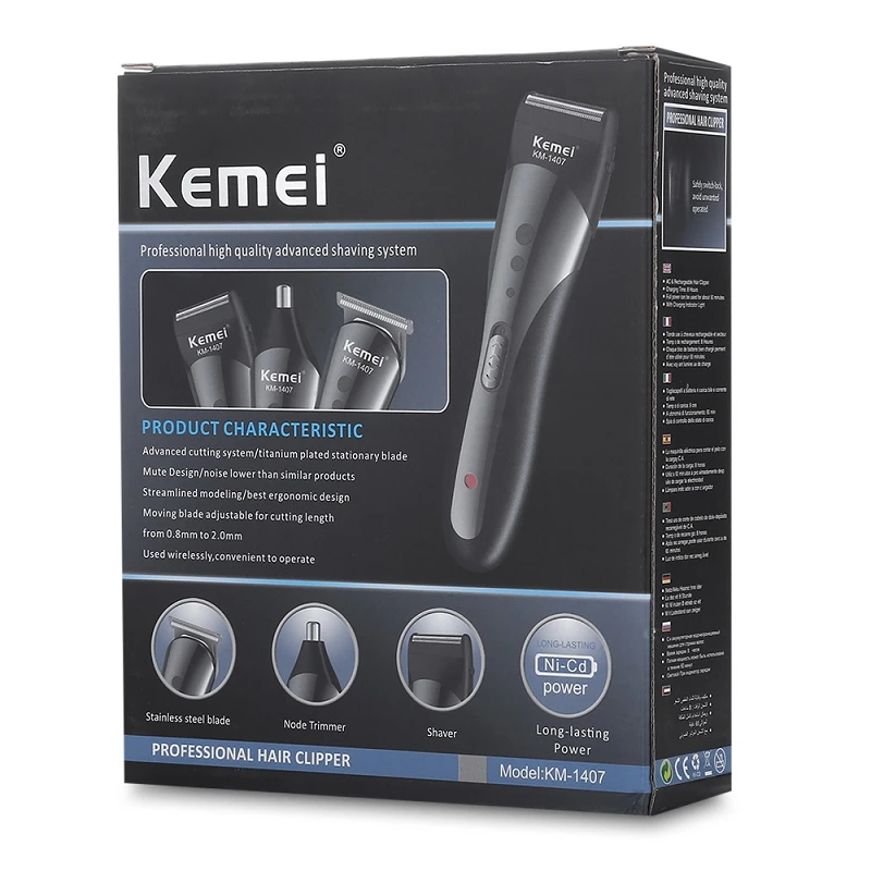 Kemei KM 1407 3 в 1 перезаряжаемая Электробритва Триммер для волос электрическая