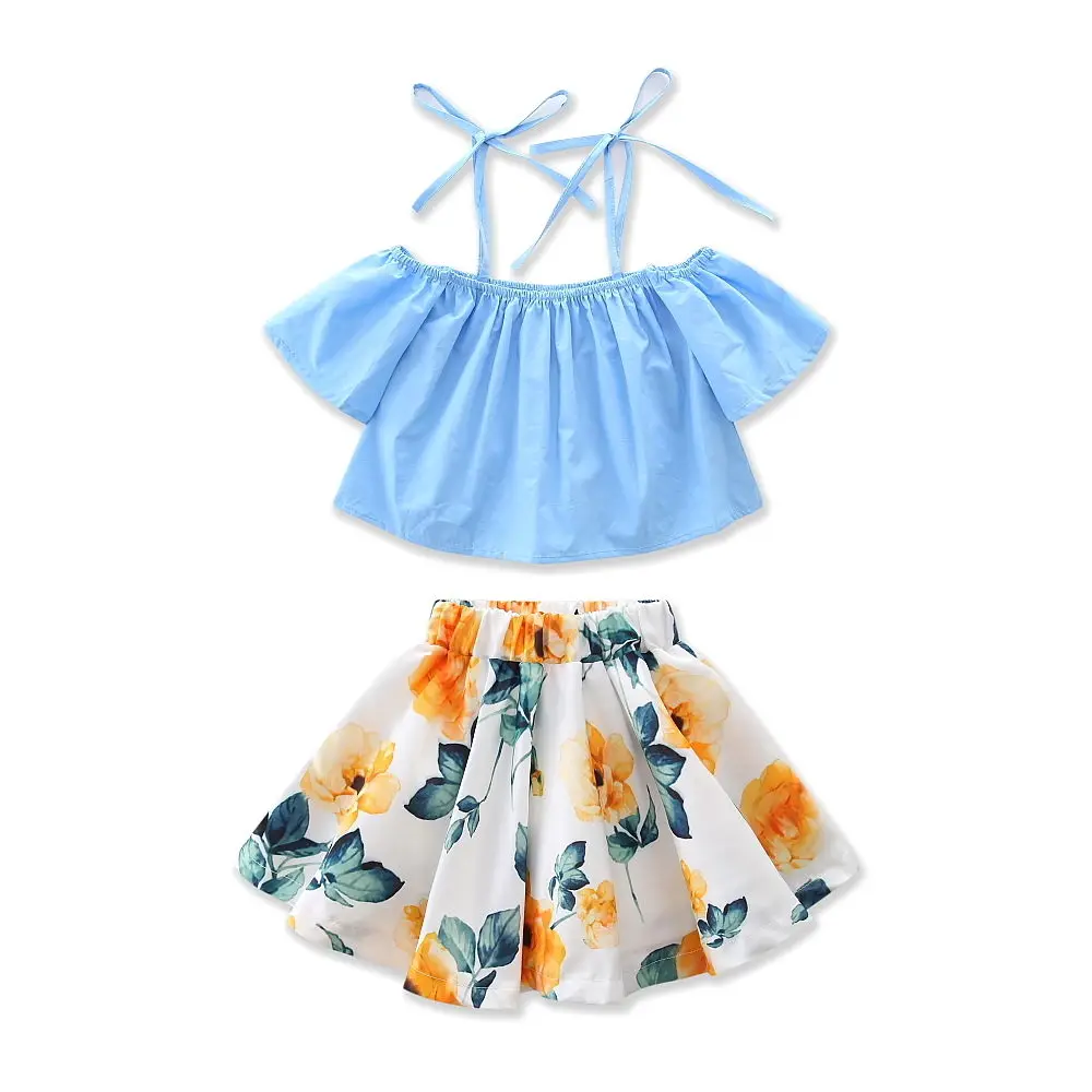 New Infant Kids Baby Girl Off Shoulder Denim Tops Floral Skirt+Dress Outfits Set Size 1-6T | Детская одежда и обувь